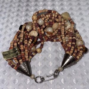 Multi-Strand Terracotta & Stone Beaded Bracelet Made in India Hook Clasp Boho